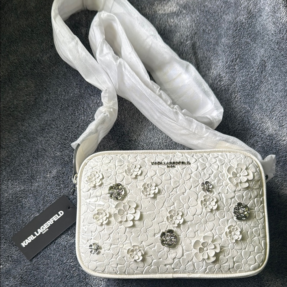 Karl Lagerfeld White Textured Crossbody Bag